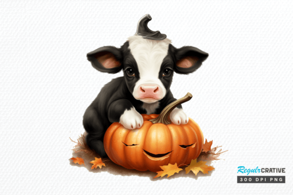 Cute Baby Cow for Halloween Png Design Graphic Illustrations By Regulrcrative