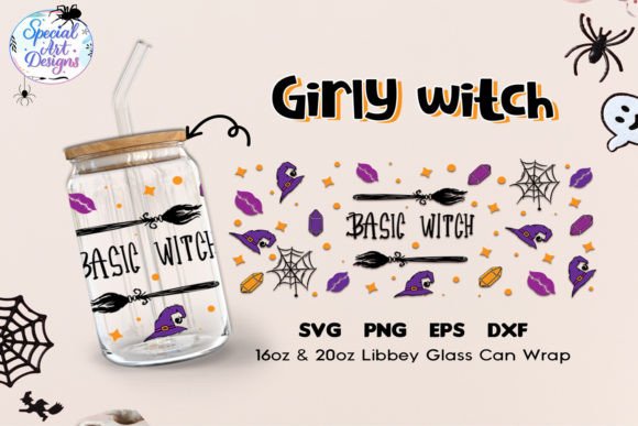 Girly Witch Halloween | 16oz Glass Wrap Illustration Artisanat Par specialartdigitaldesigns