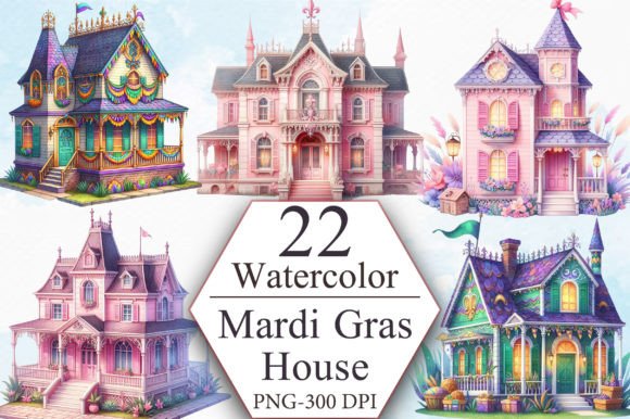 Mardi Gras House Clipart Sublimation Gráfico Ilustrações para Impressão Por ArtStory