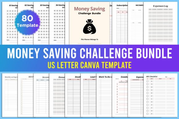 Money Saving Challenge Bundle Canva Graphic KDP Interiors By designmela01