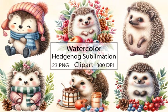 Watercolor Hedgehog Sublimation Clipart Graphic Illustrations By CraftArtStudio
