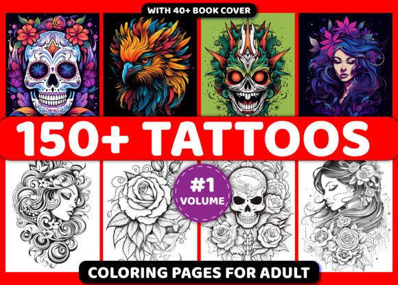 150+ Tattoos Coloring Pages for Adults Gráfico Páginas y libros de colorear para adultos Por Simran Store