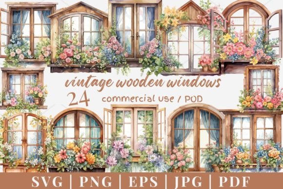 24 Vintage Windows Vector, SVG, PNG 966 Graphic Illustrations By SWcreativeWhispers
