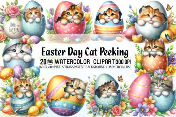 Easter Day Cat Peeking Sublimation Grafik Druckbare Illustrationen Von LibbyWishes
