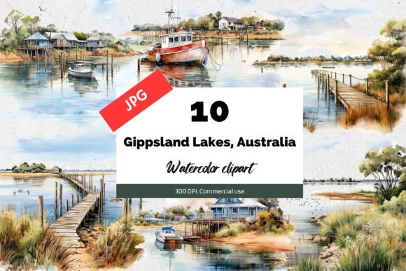 Gippsland Lakes, Australia Clipart JPG Afbeelding AI Illustraties Door KiwiCakeStudio