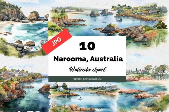 Narooma, Australia Clipart JPG Afbeelding AI Illustraties Door KiwiCakeStudio
