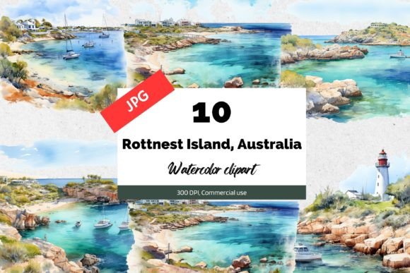 Rottnest Island, Australia Clipart JPG Afbeelding AI Illustraties Door KiwiCakeStudio