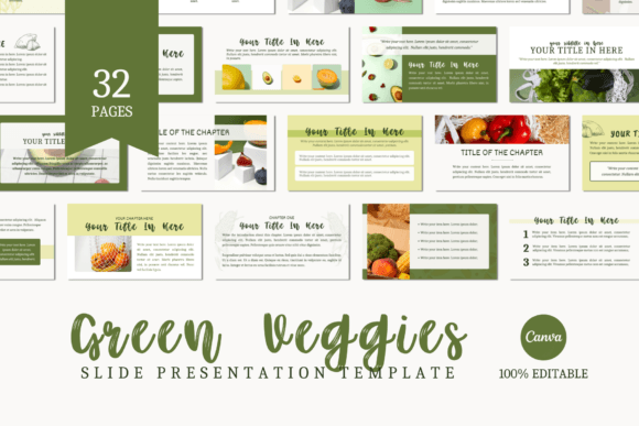 SLIDE Green Veggies CANVA TEMPLATE Graphic Presentation Templates By The Little Lily Studio