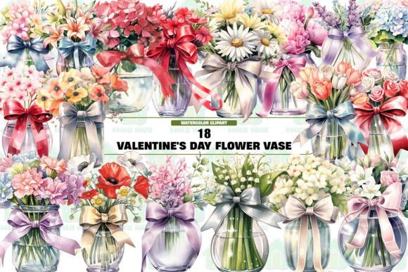 Valentine's Day Flower Vase Clipart PNG Grafik Druckbare Illustrationen Von Kookie House