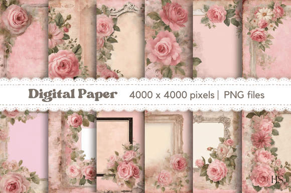 Vintage Junk Journal Pastel Pink Flower Graphic Backgrounds By Heyv Studio
