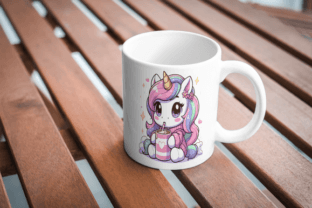 ADORABLE UNICORN DRINKS COFFEE Graphic Print Templates By Graphics XT 3