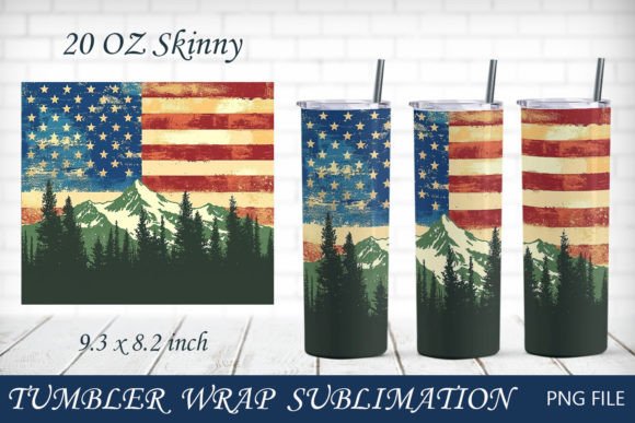American Flag and Mountain Tumbler Wrap Grafik KI Illustrationen Von AnastasiyaArtDesign