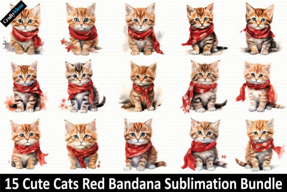 Cute Cats Red Bandana Sublimation Gráfico Ilustraciones Imprimibles Por CraftyIdeas