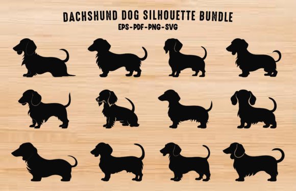 Dachshund Dog Vector Black Silhouettes Grafica Illustrazioni Stampabili Di Gfx_Expert_Team