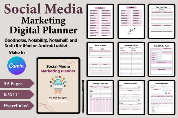 Digital Social Media Marketing Planner Graphic KDP Interiors By designmela01