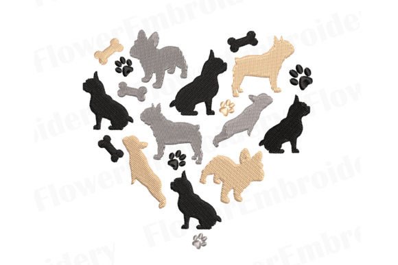 I Love French Bulldog Machine Embroidery Dogs Embroidery Design By FlowerEmbroidery