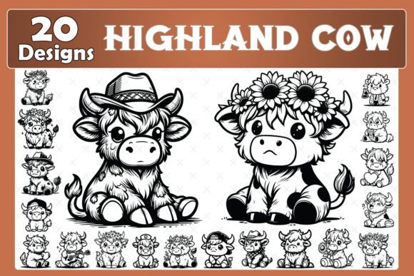 Cute Highland Cow Clipart SVG Bundle Graphic Crafts By Bowcys