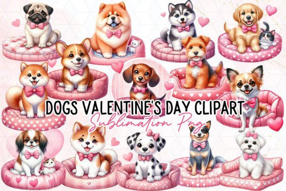 Dogs Valentine's Day Sublimation Clipart Graphic Illustrations By Little Lady Design