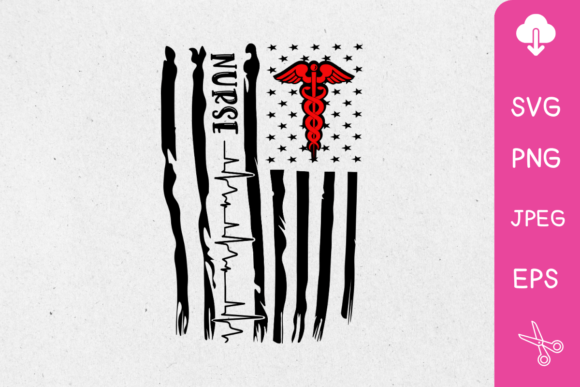 Nurse Heartbeat USA Flag Graphic Crafts By PT Designes
