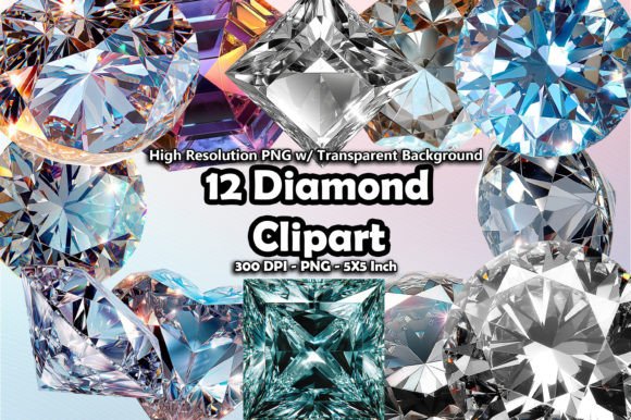 12 Diamond Clipart PNG Grafik Druckbare Illustrationen Von printztopbrand