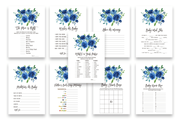 Blue Flowers Baby Shower Games Graphic Print Templates By AlishaSDBoutique