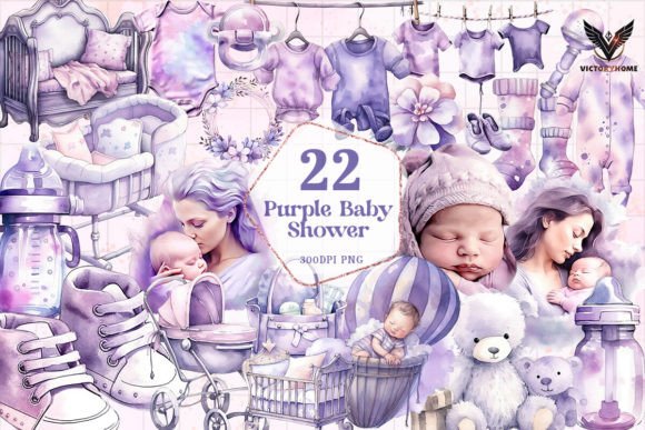 Purple Baby Shower Sublimation Clipart Graphic Illustrations By VictoryHome