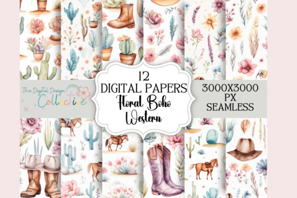 Seamless Boho Floral Western Papers Graphic Patterns By lizballew