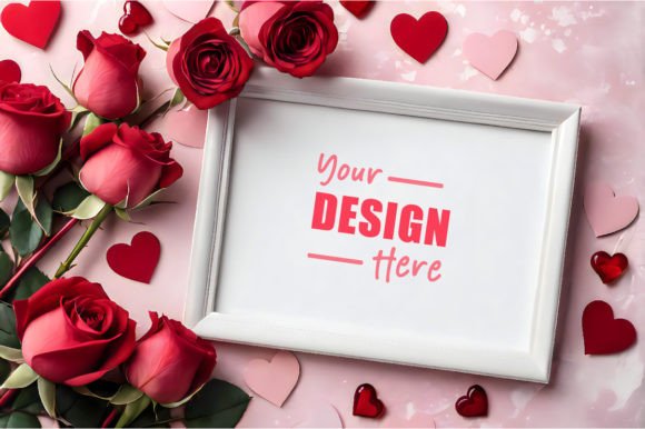 Valentine Frame Mockup with Rose Flowers Graphic Product Mockups By srempire