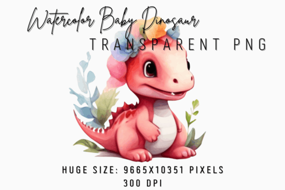 Watercolor Baby Dinosaur Transparent PNG Gráfico PNG transparentes AI Por PinkDreams