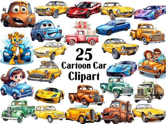 Cartoon Car Clipart Bundle Graphic AI Transparent PNGs By Nayem Khan