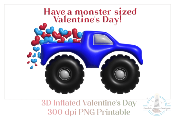 3D Inflated Monster Truck Valentine's Da Illustration Illustrations Imprimables Par Harbor Grace Designs