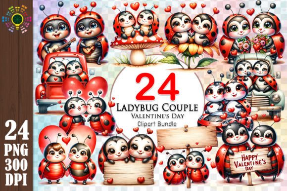 Ladybug Couple Valentine's Day Clipart Graphic AI Transparent PNGs By MICON DESIGNS
