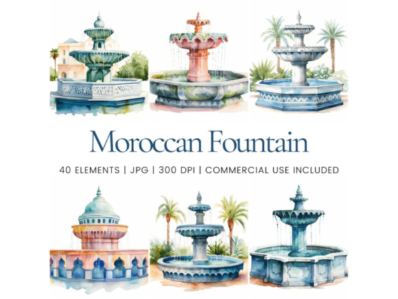 Moroccan Fountain Watercolor Clipart Afbeelding AI Illustraties Door Ikota Design