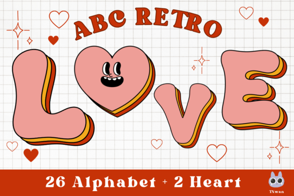 Pink Valentine Alphabet Retro Heart Love Graphic Illustrations By TNwan