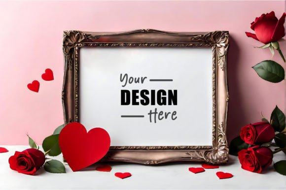 Valentine Frame Mockup with Rose Flowers Graphic Product Mockups By srempire