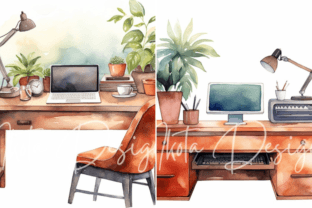 Watercolor Modern Desk Clipart Illustration Illustrations AI Par Ikota Design 3