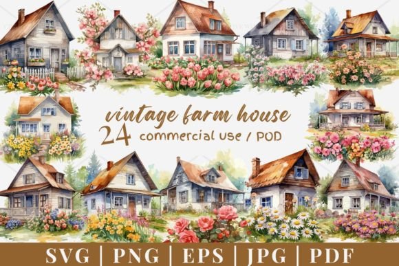 24 Farm House Vector, SVG, PNG 975 Gráfico Ilustraciones Imprimibles Por SWcreativeWhispers
