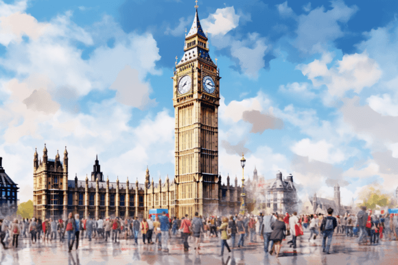 Big Ben Taken in the Morning in London, Graphic Illustrations By saydurf