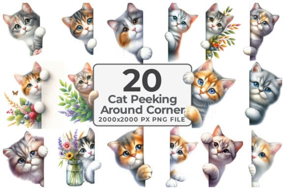 Cat Peeking Around Corner Clipart PNG Gráfico Ilustraciones Imprimibles Por sagorarts