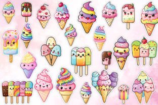 Cute Ice Cream Stickers Bundle Graphic Illustrations By Aspect_Studio 3