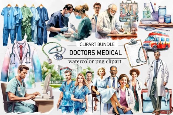 Doctors Medical Clipart Watercolor Graphic Illustrations By lazy cute cat