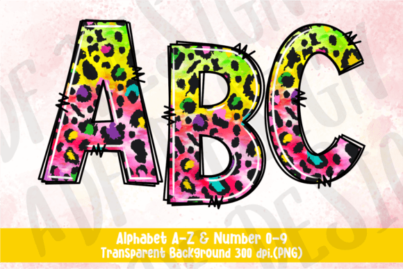 Leopard Doodle Alphabet and Number PNG Graphic Illustrations By ADF Design