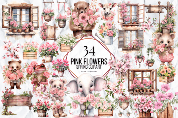 Pink Spring Flowers Clipart Graphic Illustrations By Markicha Art
