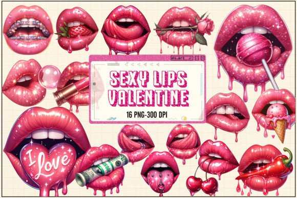 Sexy Lips Valentine Sublimation Bundle Grafik Druckbare Illustrationen Von DS.Art