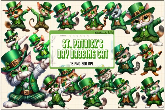 St. Patrick's Day Dabbing Cat Bundle Graphic Illustrations By DS.Art