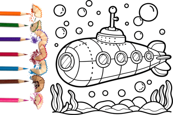 Submarine Coloring Page for Kids Graphic Coloring Pages & Books Kids By DesignFlame Studio