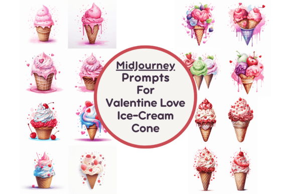 Valentine Love Ice Cream Cone Illustration Illustrations Imprimables Par Milano Creative