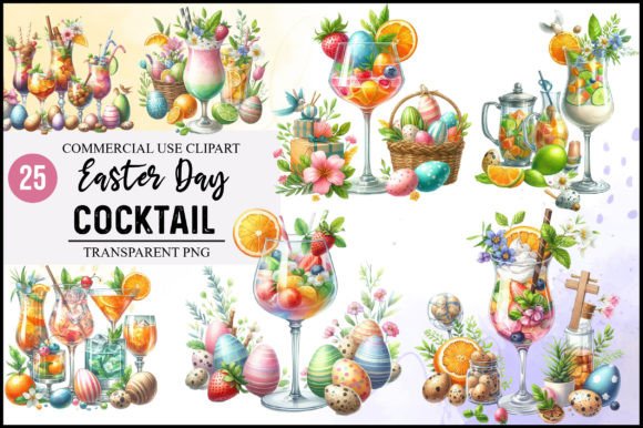 Watercolor Easter Day Cocktail Clipart Gráfico Ilustraciones Imprimibles Por Creative Home