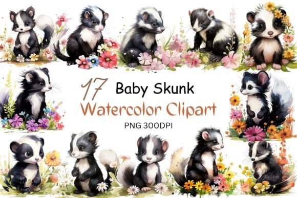 Cute Baby Skunk Clipart Sublimation Graphic Illustrations By CreativeDesign