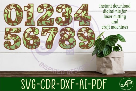 Dino Number Two Layer Wall Sign SVG Cut Gráfico SVG 3D Por apinspireddesigns